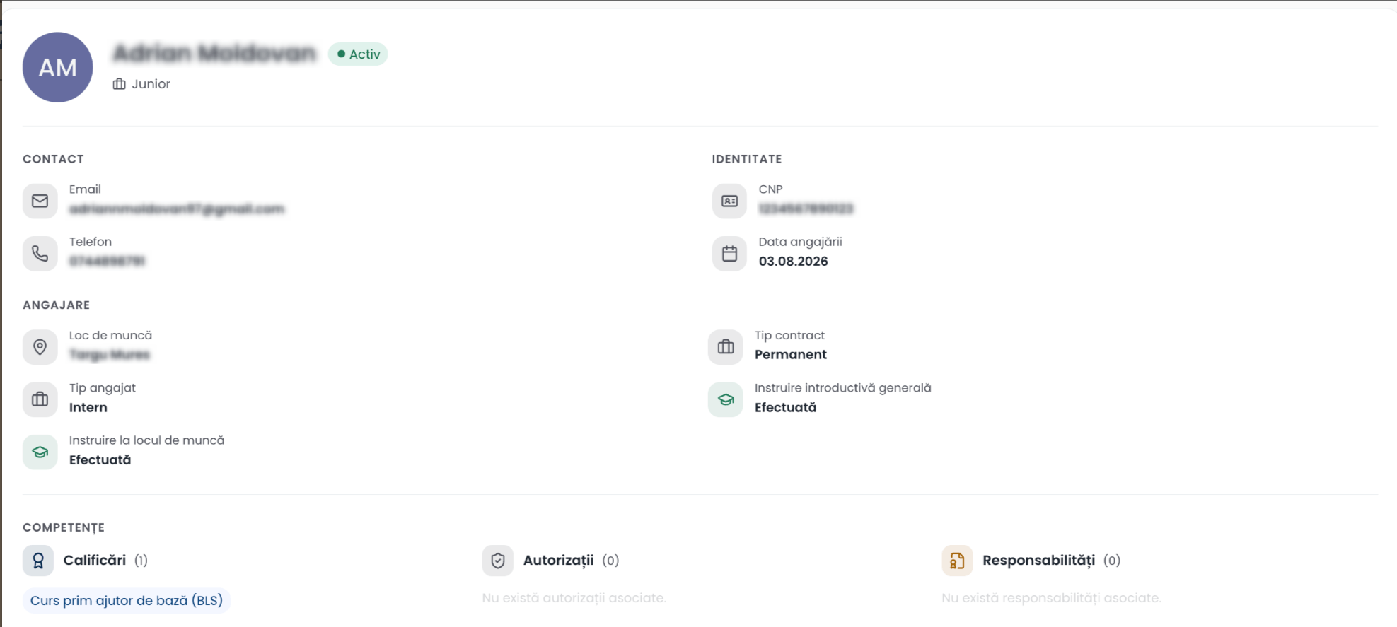 Captură de ecran reală a panoului de control TrustWork